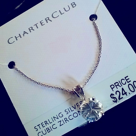 Macys Simple elegance of sterling silver & cubic zirconia pendant with necklace - Picture 3 of 4